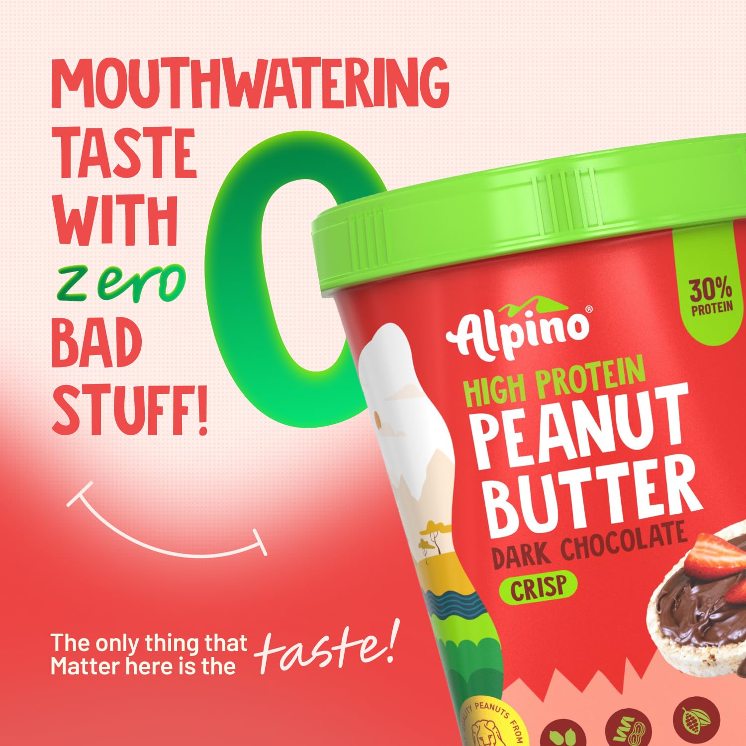 ALPINO High Protein Dark Chocolate Peanut Butter Crisp 1kg - Roasted Peanuts, Dark Chocolate, Whey Protein & Pea Protein – 30g Protein, Gluten Free - High Protein Peanut Butter Crispy - SK Supplement