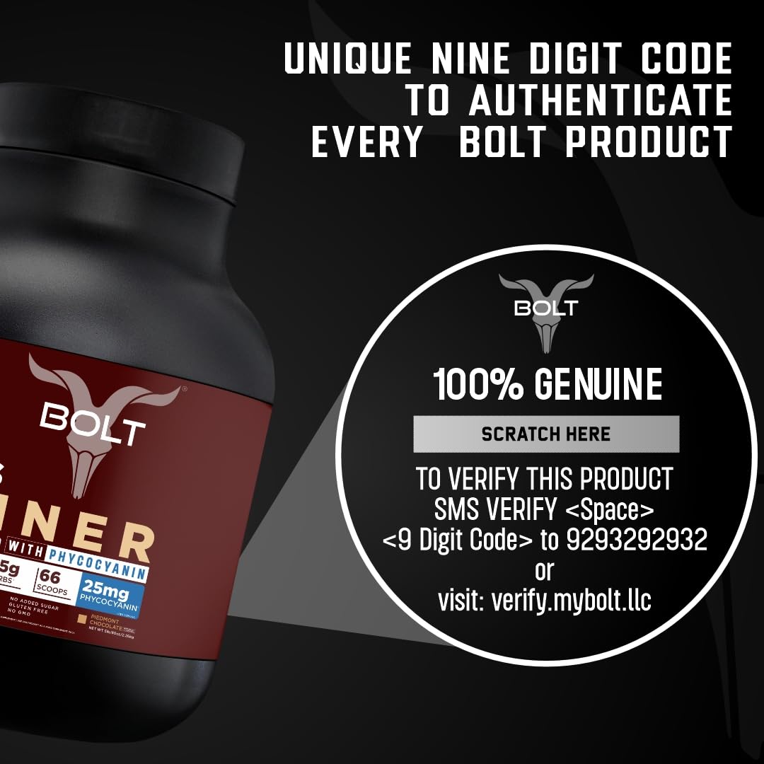Bolt Mass Gainer | Weight Gainer | Supercharged With Phycocyanin | 25G Protein, 75G Carbs & 412 Calories For Muscle, 5Lb/2.6Kg (22 Servings) | Piedmont Chocolate - SK Supplement