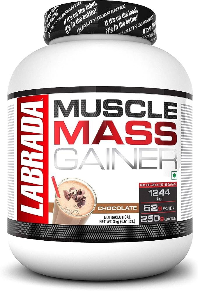 Labrada Muscle Mass Gainer Powder (Gain Weight, Post - Workout, 52g Protein, 250g Carbs,1g Creatine, 500mg L - Carnitine, 9 Servings) 6.6 lbs (3 kg) (Chocolate) - SK Supplement
