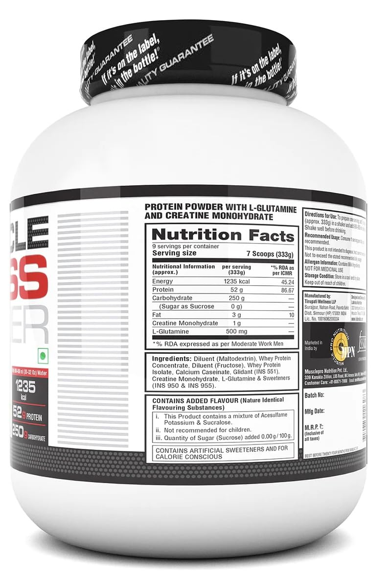 Labrada Muscle Mass Gainer Powder (Gain Weight, Post - Workout, 52g Protein, 250g Carbs,1g Creatine, 500mg L - Carnitine, 9 Servings) 6.6 lbs (3 kg) (Chocolate) - SK Supplement