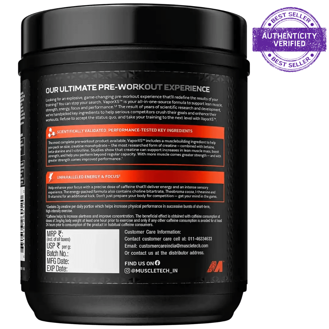 Muscletech Performance Series Vapor X5 Next Gen Pre - Workout Powder(15 Calories, 1.5g Creatine Monohydrate) - 272g (Blue Razz Freeze)) - SK Supplement