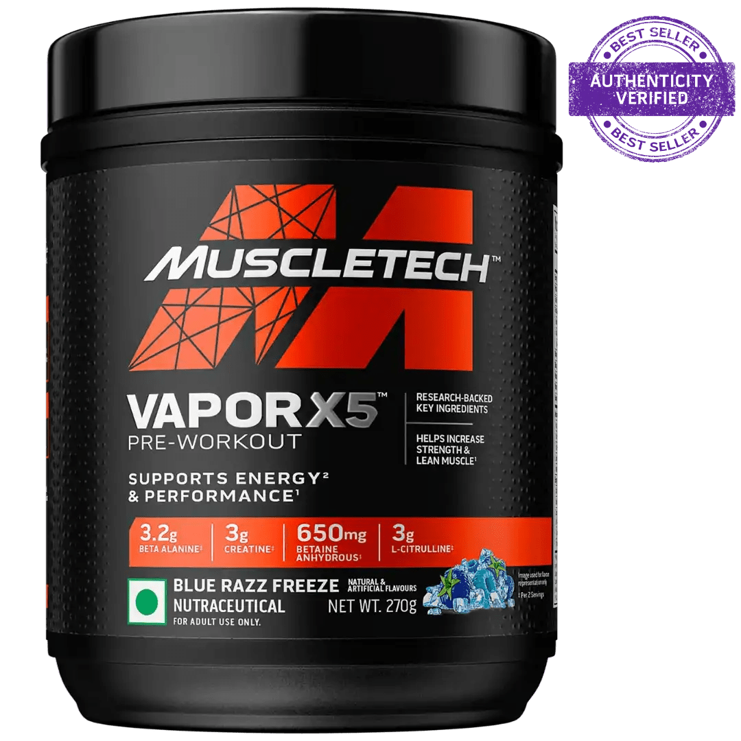 Muscletech Performance Series Vapor X5 Next Gen Pre - Workout Powder(15 Calories, 1.5g Creatine Monohydrate) - 272g (Blue Razz Freeze)) - SK Supplement