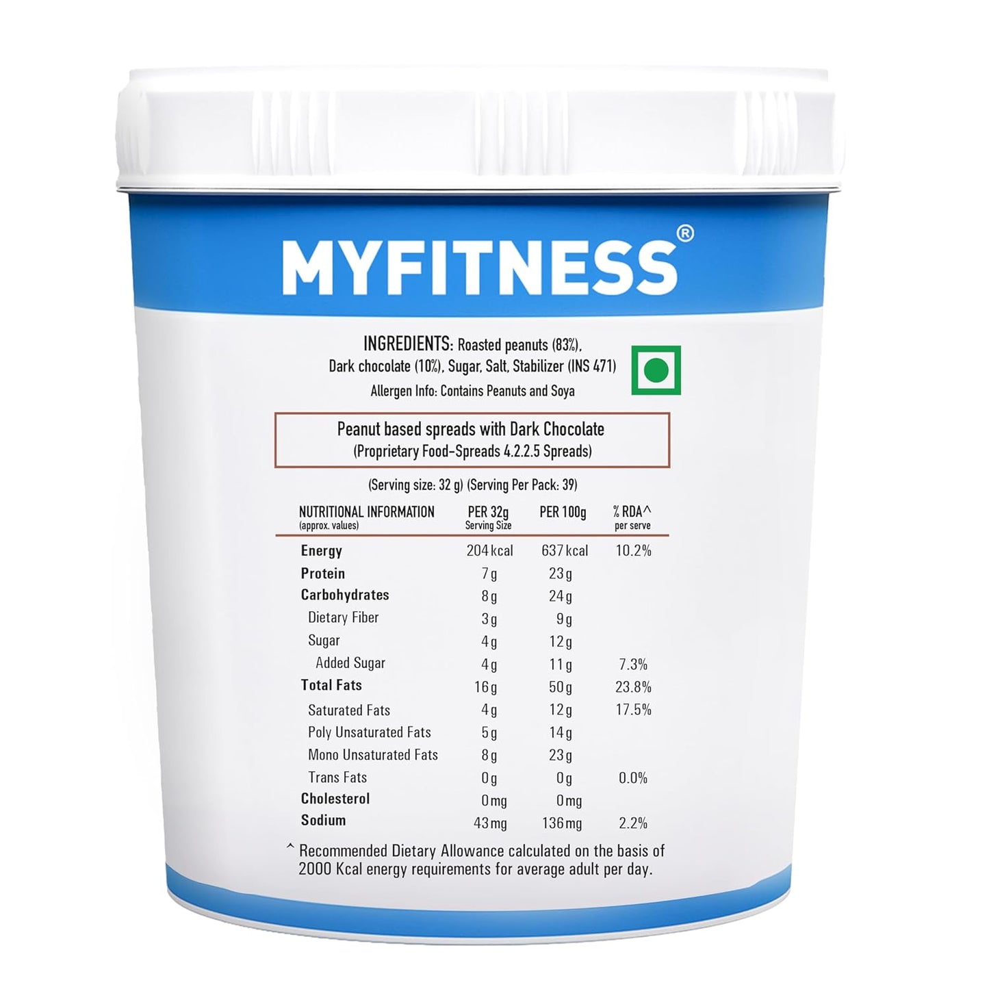 MYFITNESS Peanut Butter Chocolate Spread Crunchy 1.25kg | 23g Protein & 9g Fiber | Tasty & Healthy Nut Butter Spread for Breakfast & Snacks | Cholesterol Free | Zero Trans Fat | Crunchy Peanut Butter - SK Supplement