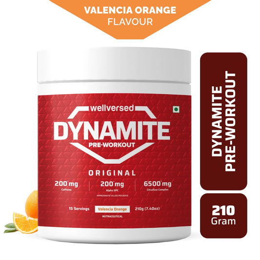 Wellversed Dynamite Pre - Workout (210g, 15 Servings)|Valencia Orange|Pre - Workout For Men & Women With 200mg Alpha GPC|200mg Caffeine|6500mg Citrulline Complex|1000mg Creatine, powder, 1 count - SK Supplement