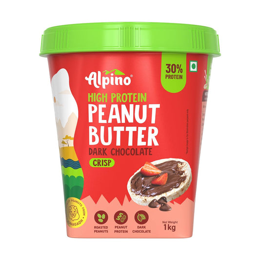 ALPINO High Protein Dark Chocolate Peanut Butter Crisp 1kg - Roasted Peanuts, Dark Chocolate, Whey Protein & Pea Protein – 30g Protein, Gluten Free - High Protein Peanut Butter Crispy