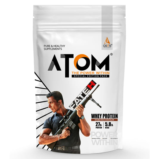 AS-IT-IS Nutrition ATOM Whey Protein 1kg | 27g protein | Isolate & Concentrate | FATEH Double Rich Chocolate | USA Labdoor Certified | With Digestive Enzymes for better absorption | Exclusive Pack