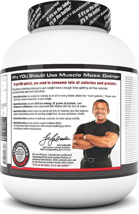 Labrada Muscle Mass Gainer Powder (Gain Weight, Post-Workout, 52g Protein, 250g Carbs,1g Creatine, 500mg L-Carnitine, 9 Servings) 6.6 lbs (3 kg) (Chocolate)