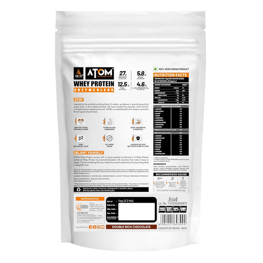 AS-IT-IS Nutrition ATOM Whey Protein 1kg | 27g protein | Isolate & Concentrate | FATEH Double Rich Chocolate | USA Labdoor Certified | With Digestive Enzymes for better absorption | Exclusive Pack