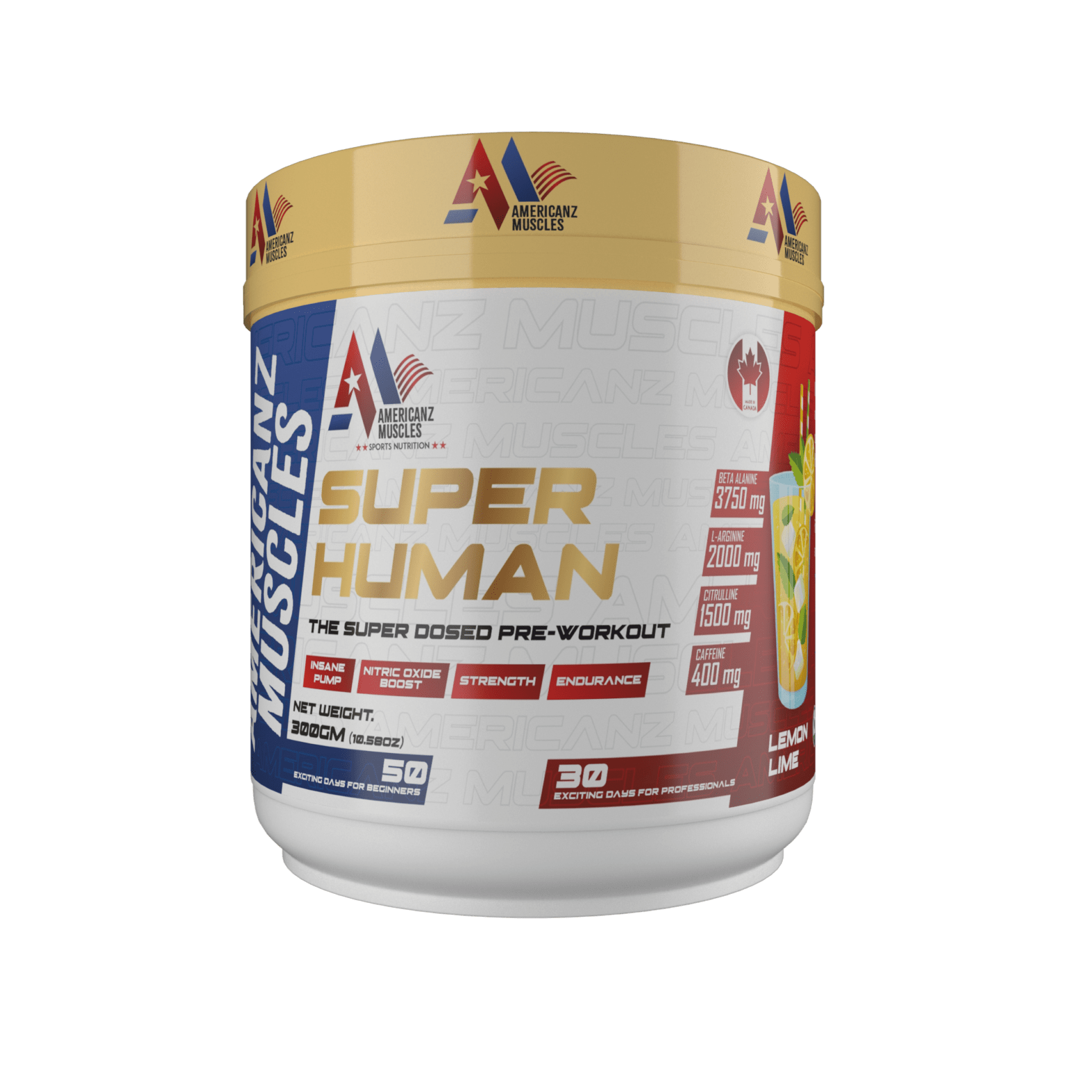 Americanz Muscles Super Human Pre - Workout 50 Serving , LEMON LIME - SK Supplement