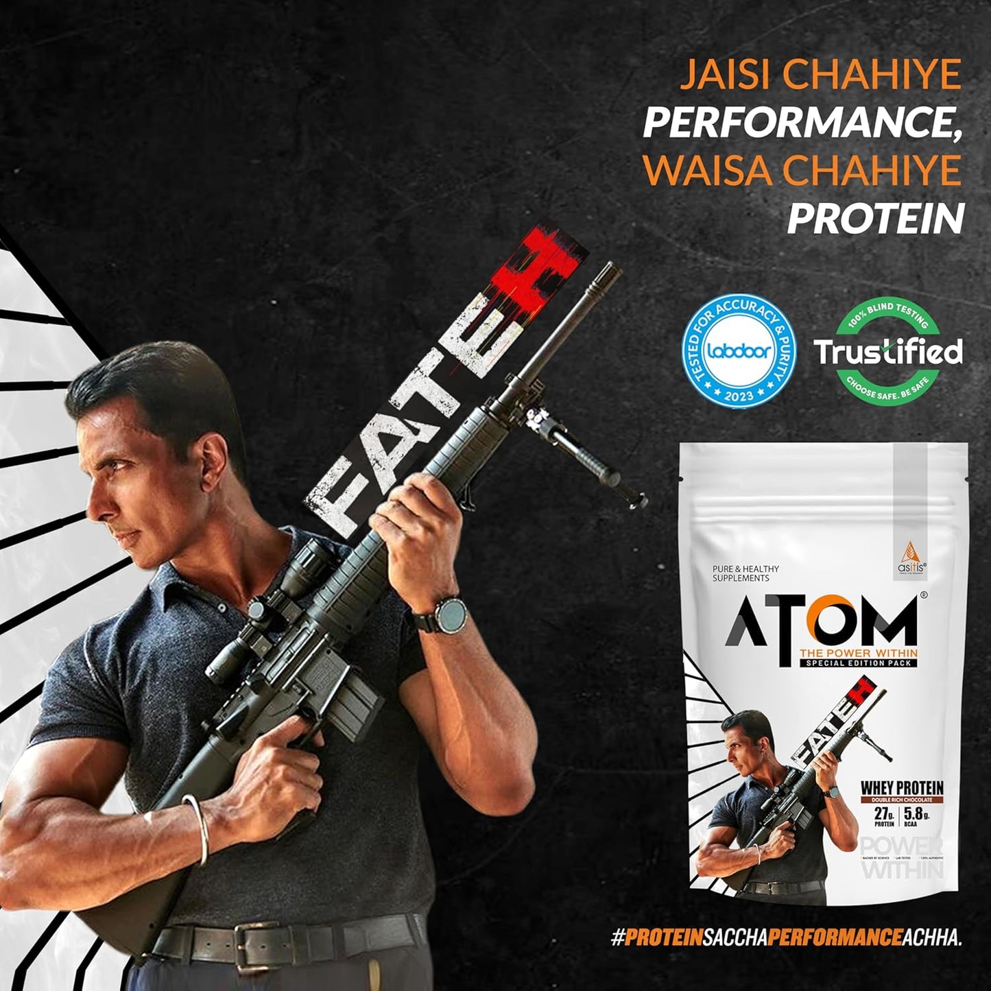 AS - IT - IS Nutrition ATOM Whey Protein 1kg | 27g protein | Isolate & Concentrate | FATEH Double Rich Chocolate | USA Labdoor Certified | With Digestive Enzymes for better absorption | Exclusive Pack - SK Supplement