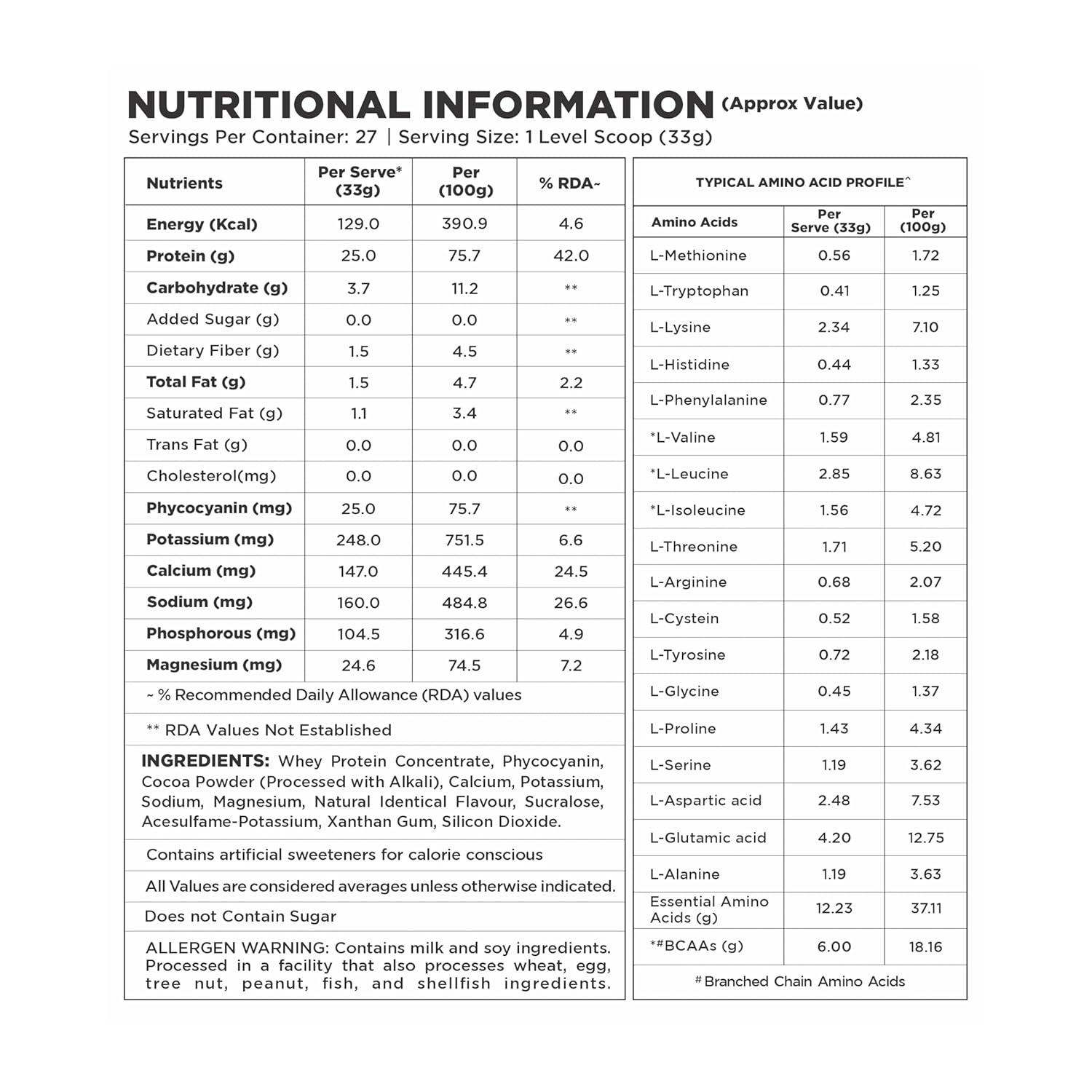 Bolt 100% Whey Protein Powder|With Superfood Phycocyanin|2Lb/907Gm (27 Servings)|Piedmont Chocolate - SK Supplement