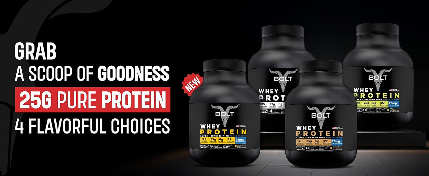 Bolt 100% Whey Protein Powder|With Superfood Phycocyanin|2Lb/907Gm (27 Servings)|Piedmont Chocolate - SK Supplement