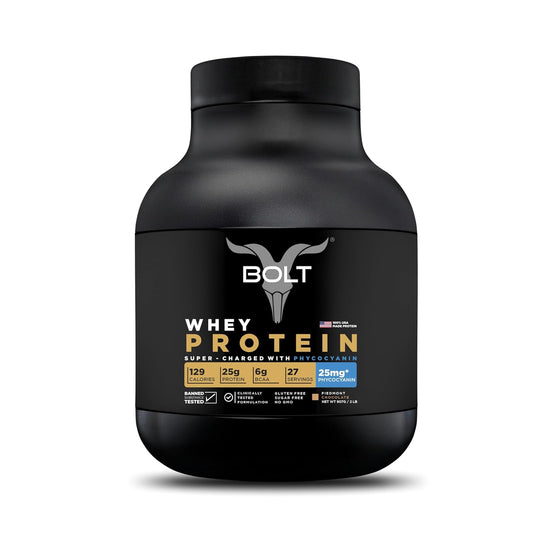 Bolt 100% Whey Protein Powder|With Superfood Phycocyanin|2Lb/907Gm (27 Servings)|Piedmont Chocolate - SK Supplement