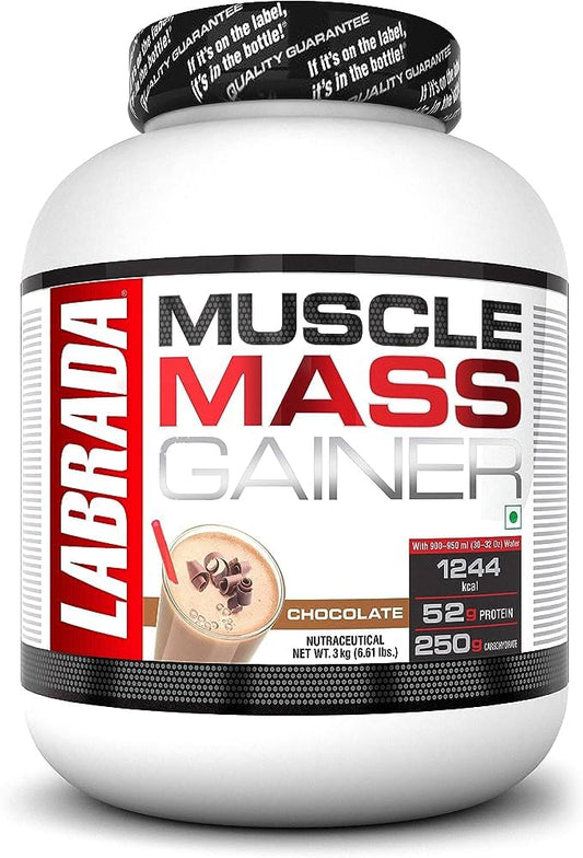 Labrada Muscle Mass Gainer Powder (Gain Weight, Post - Workout, 52g Protein, 250g Carbs,1g Creatine, 500mg L - Carnitine, 9 Servings) 6.6 lbs (3 kg) (Chocolate) - SK Supplement