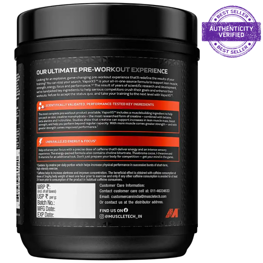 Muscletech Performance Series Vapor X5 Next Gen Pre-Workout Powder(15 Calories, 1.5g Creatine Monohydrate) - 272g (Blue Razz Freeze))