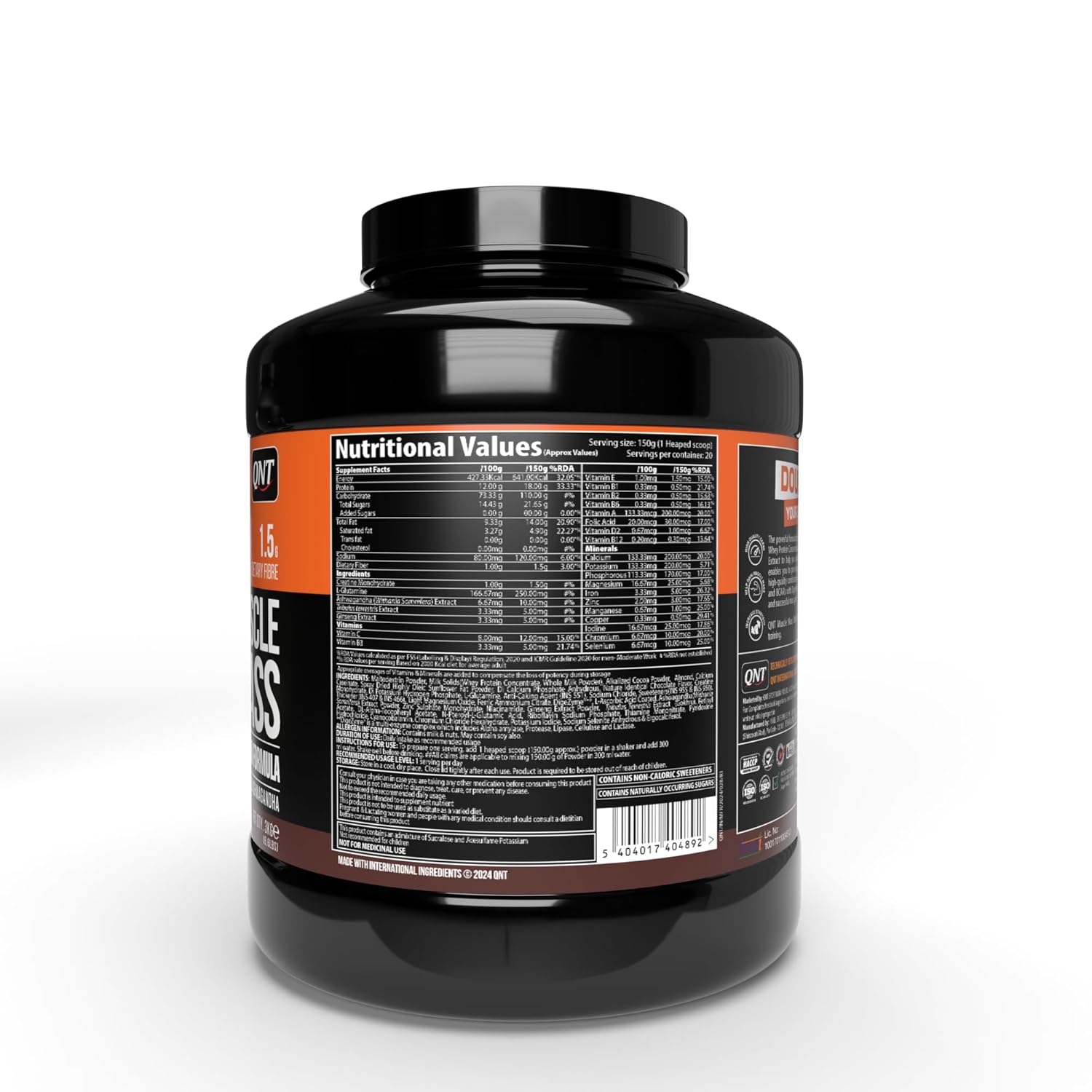QNT Muscle Mass 3000 | Weight Gainer and Muscle Gainer Supplement | 3Kg | BELGIAN CHOCOLATE Flavour | 20 Servings (18g Protein, 1.5g Dietary Fibre, 110g Carbs) - SK Supplement