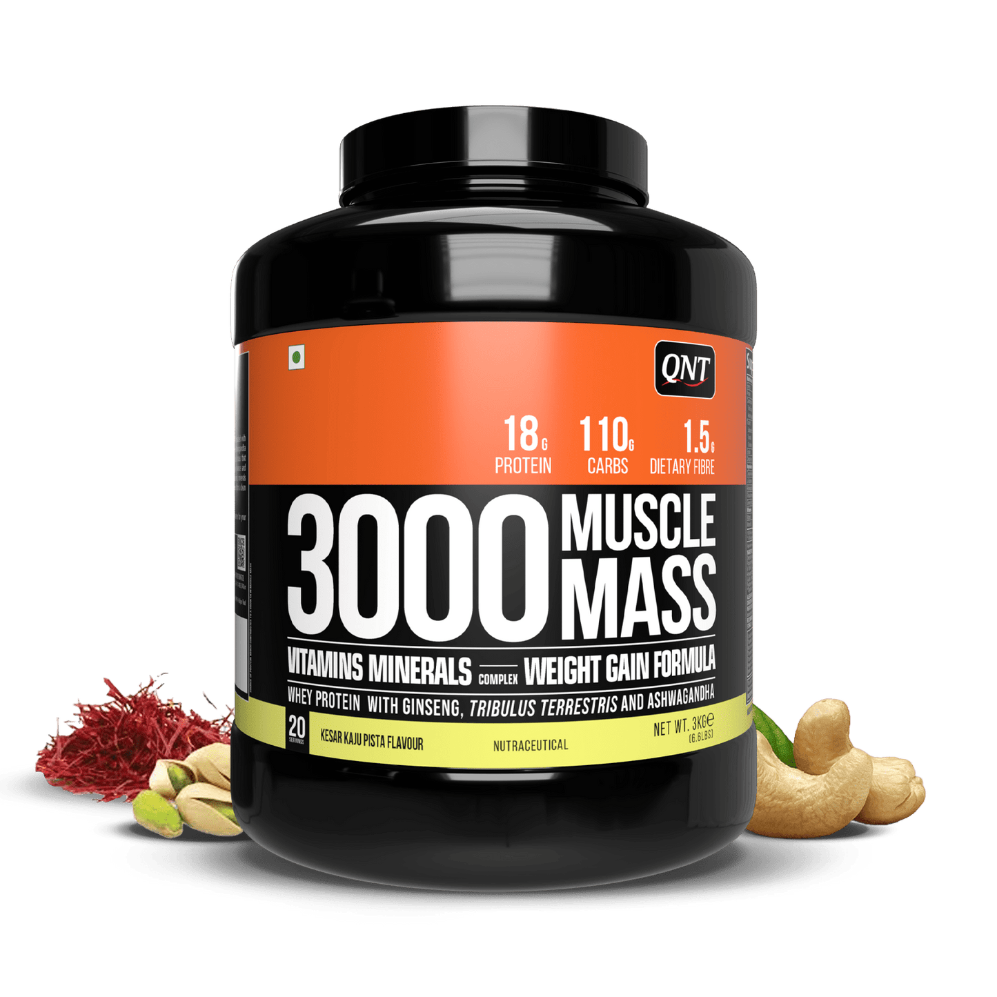 QNT Muscle Mass 3000 | Weight Gainer and Muscle Gainer Supplement | 3Kg | BELGIAN CHOCOLATE Flavour | 20 Servings (18g Protein, 1.5g Dietary Fibre, 110g Carbs) - SK Supplement