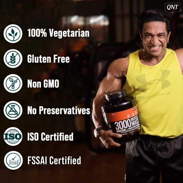 QNT Muscle Mass 3000 | Weight Gainer and Muscle Gainer Supplement | 3Kg | BELGIAN CHOCOLATE Flavour | 20 Servings (18g Protein, 1.5g Dietary Fibre, 110g Carbs) - SK Supplement