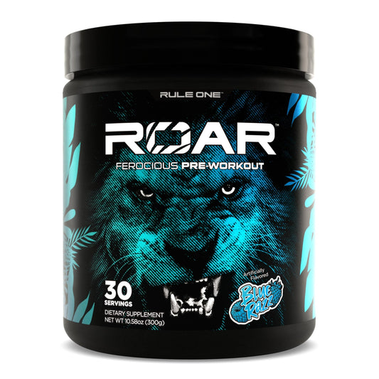 Rule 1 R1 Roar - Pre - Workout Powder with Creatine, Beta - Alanine, Citrulline, Electrolytes & Caffeine (30 Servings, Blue Razz) - SK Supplement