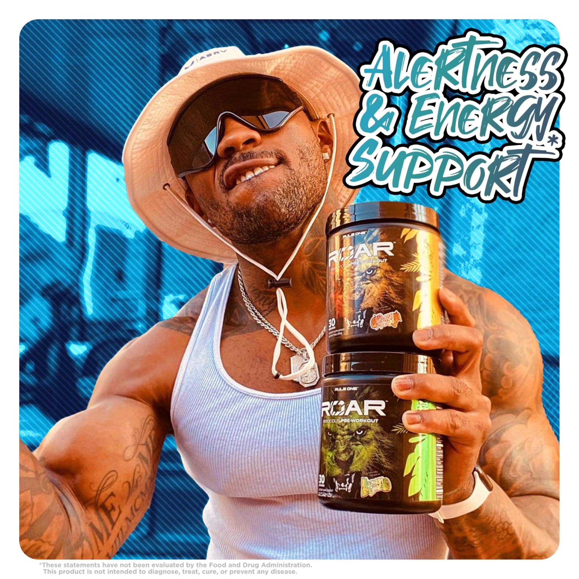 Rule 1 R1 Roar - Pre - Workout Powder with Creatine, Beta - Alanine, Citrulline, Electrolytes & Caffeine (30 Servings, Blue Razz) - SK Supplement