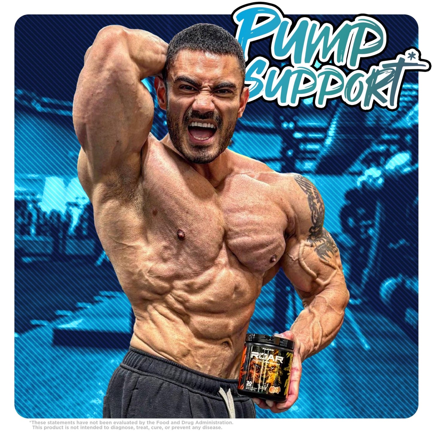 Rule 1 R1 Roar - Pre - Workout Powder with Creatine, Beta - Alanine, Citrulline, Electrolytes & Caffeine (30 Servings, Blue Razz) - SK Supplement