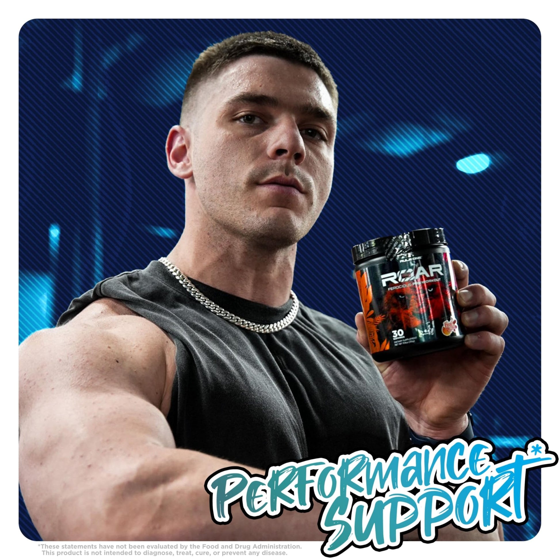 Rule 1 R1 Roar - Pre - Workout Powder with Creatine, Beta - Alanine, Citrulline, Electrolytes & Caffeine (30 Servings, Blue Razz) - SK Supplement