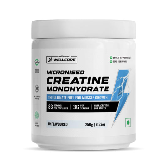 Wellcore - Pure Micronised Creatine Monohydrate | Unflavoured (250g, 83 Servings) | Rapid Absorption | Enhanced Muscle Strength & Power | Fast Recovery | Increased Muscle Mass - SK Supplement