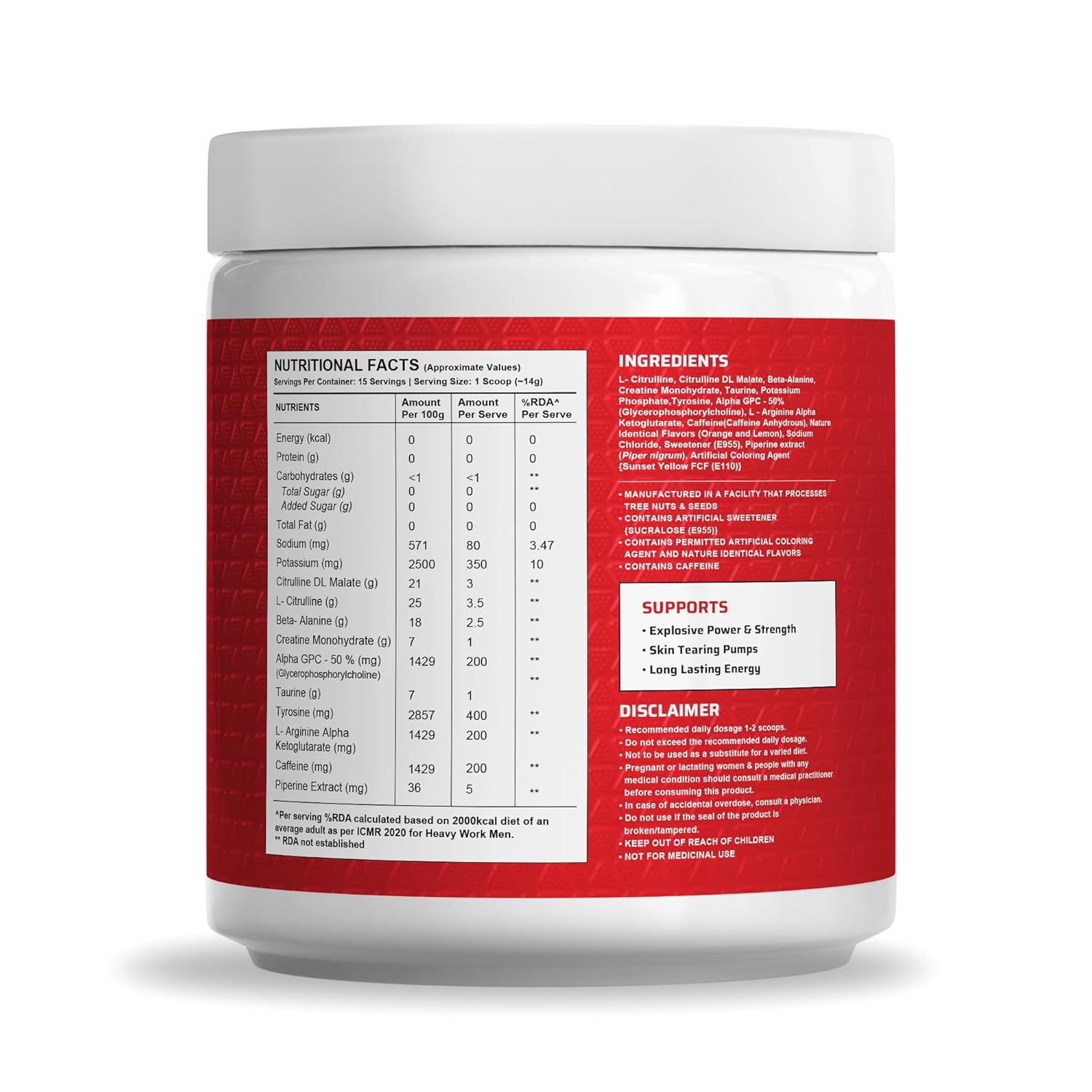 Wellversed Dynamite Pre - Workout (210g, 15 Servings)|Valencia Orange|Pre - Workout For Men & Women With 200mg Alpha GPC|200mg Caffeine|6500mg Citrulline Complex|1000mg Creatine, powder, 1 count - SK Supplement